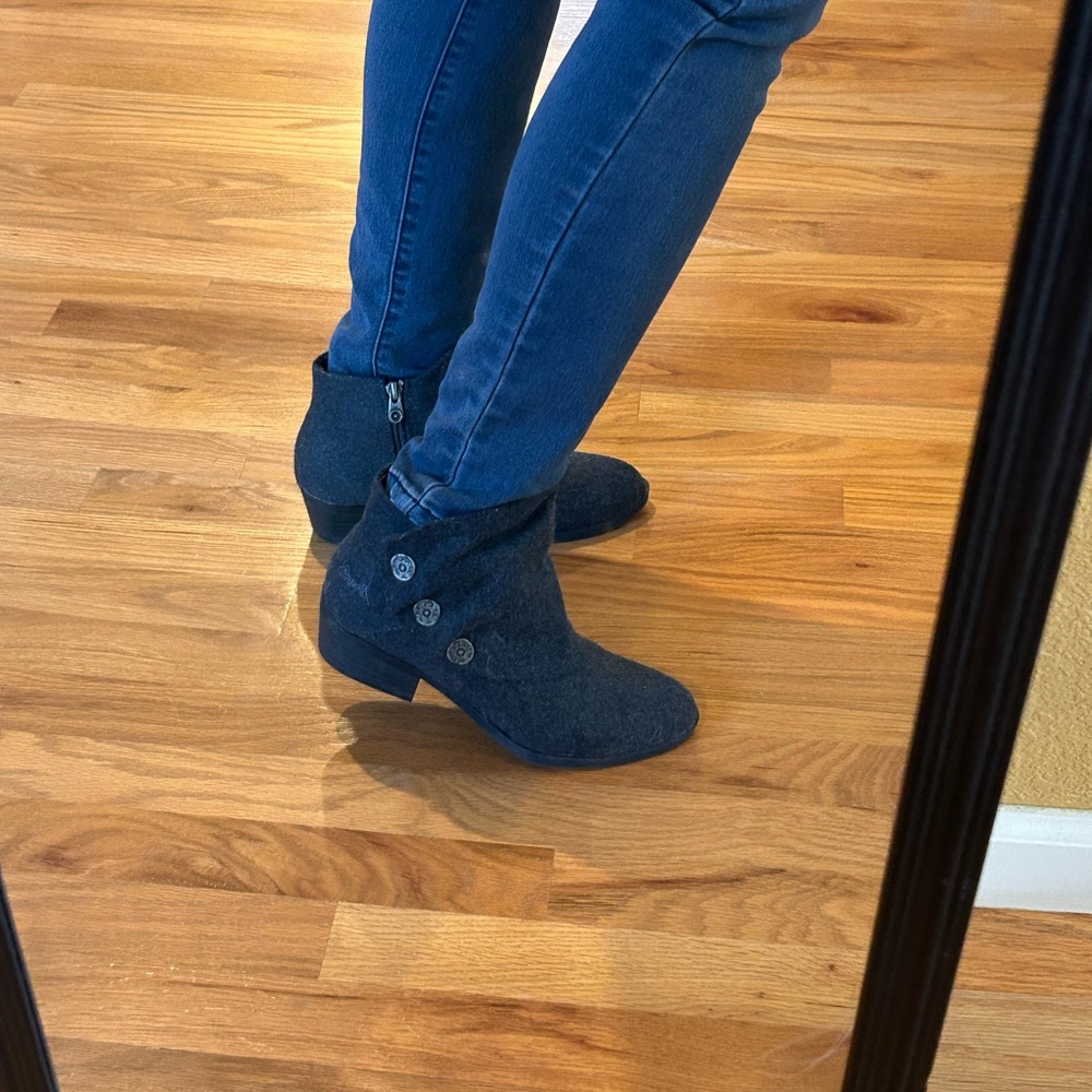 Blowfish Gray Ankle Boots with Suede Texture and zipper sides.